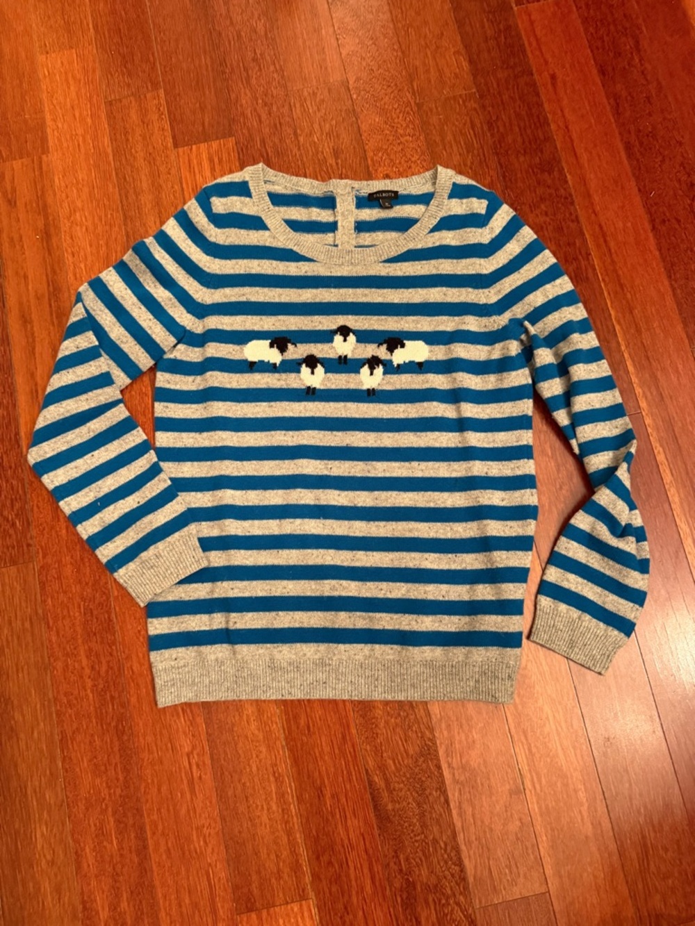 Talbots Sheep Sweater Womens Medium Blue Gray Striped Wool Blend